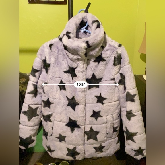NVLT Lavender Star Print Faux Fur Puffer Jacket - Picture 3 of 9